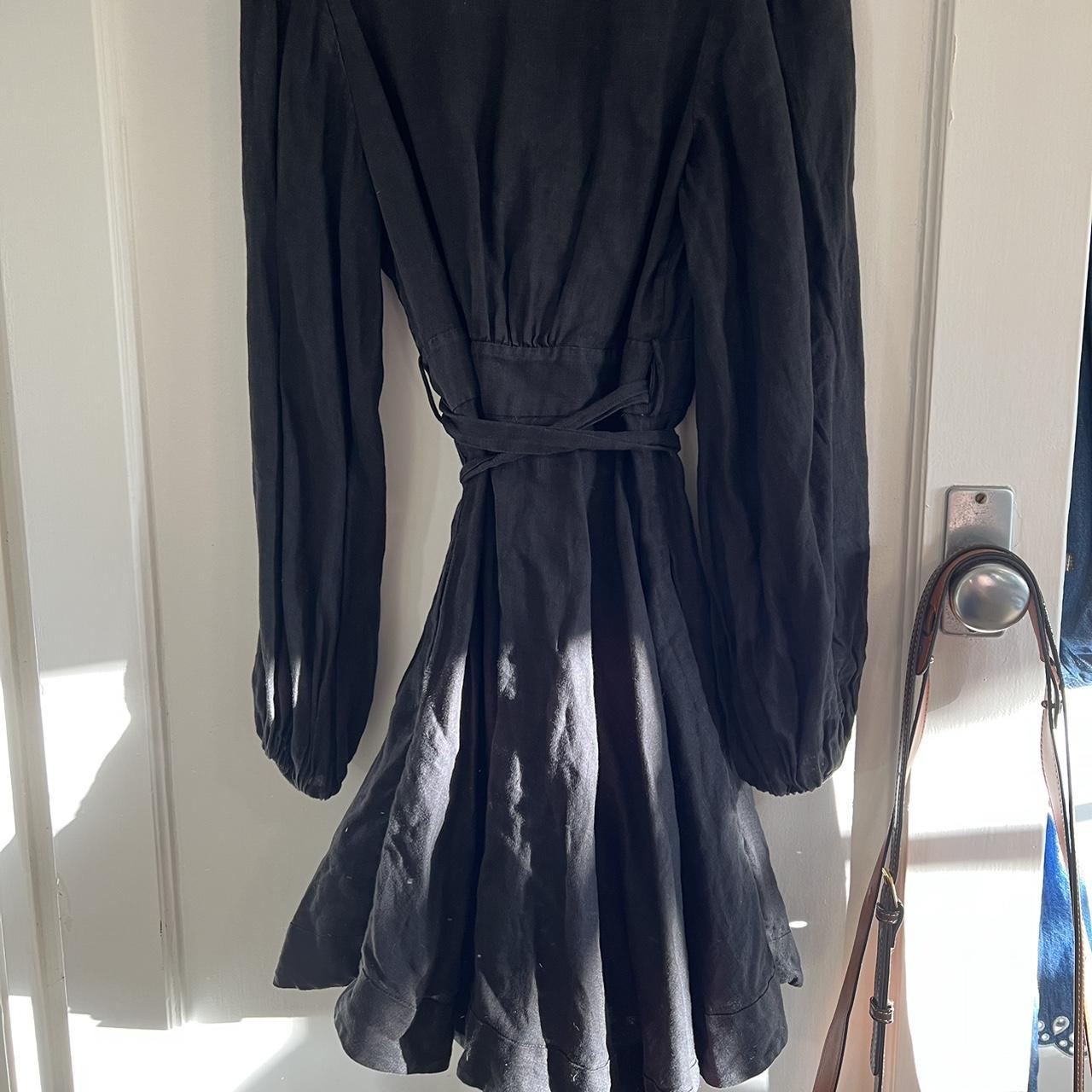 Zimmermann Wrap Mini Dress. Black. Size 0. Linen - Depop