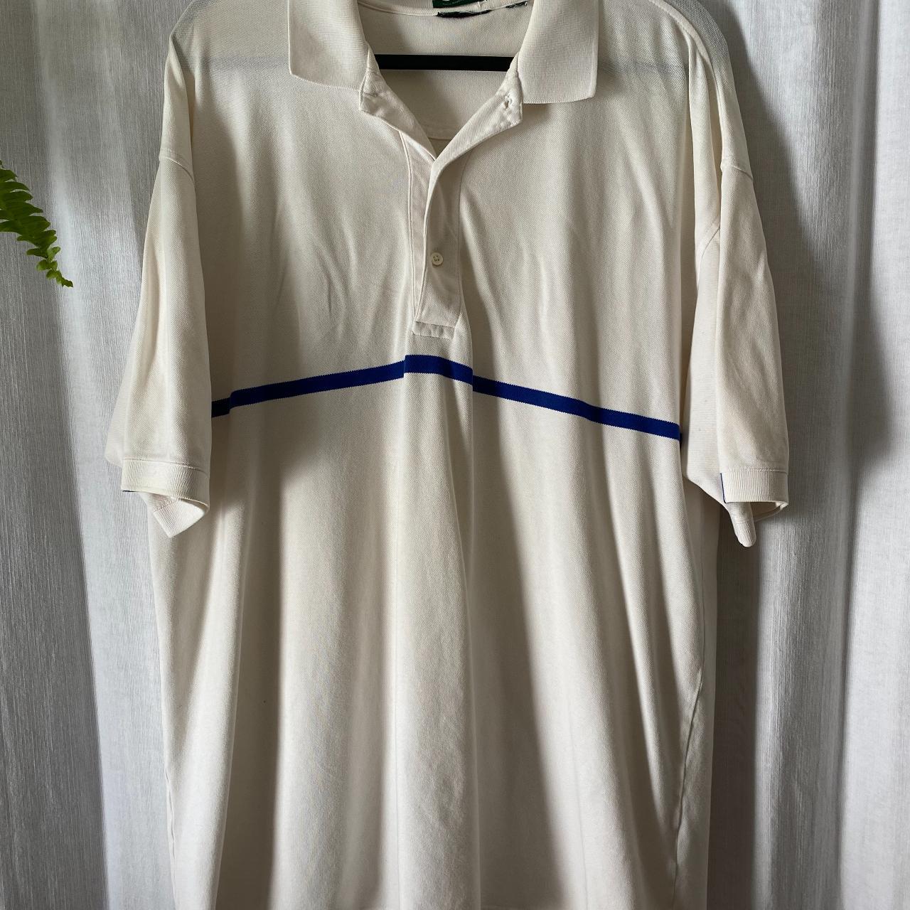 White collared shirt with a blue strip on the chest... - Depop