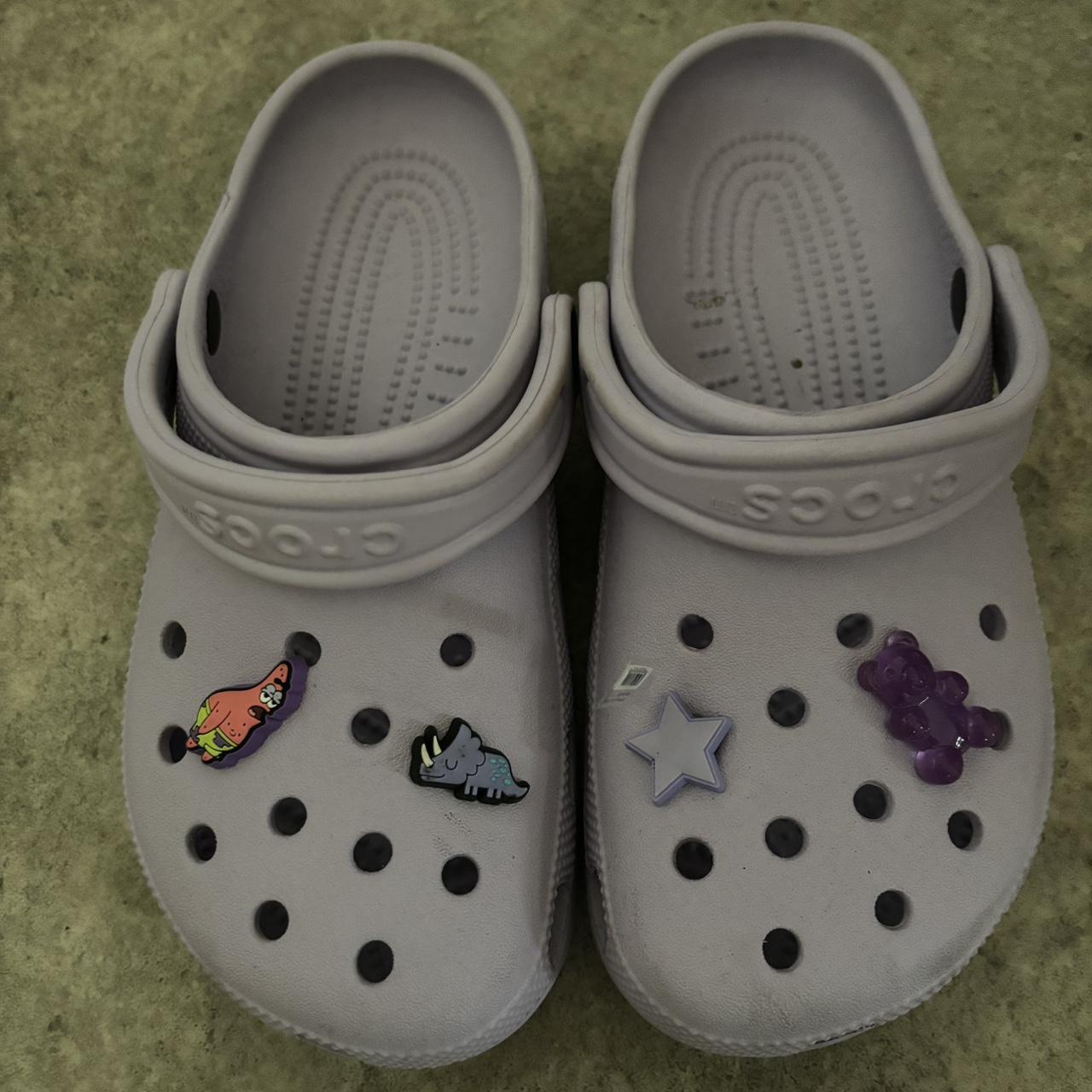 Lavender Crocs with Jibbitz Worn once Size in... - Depop