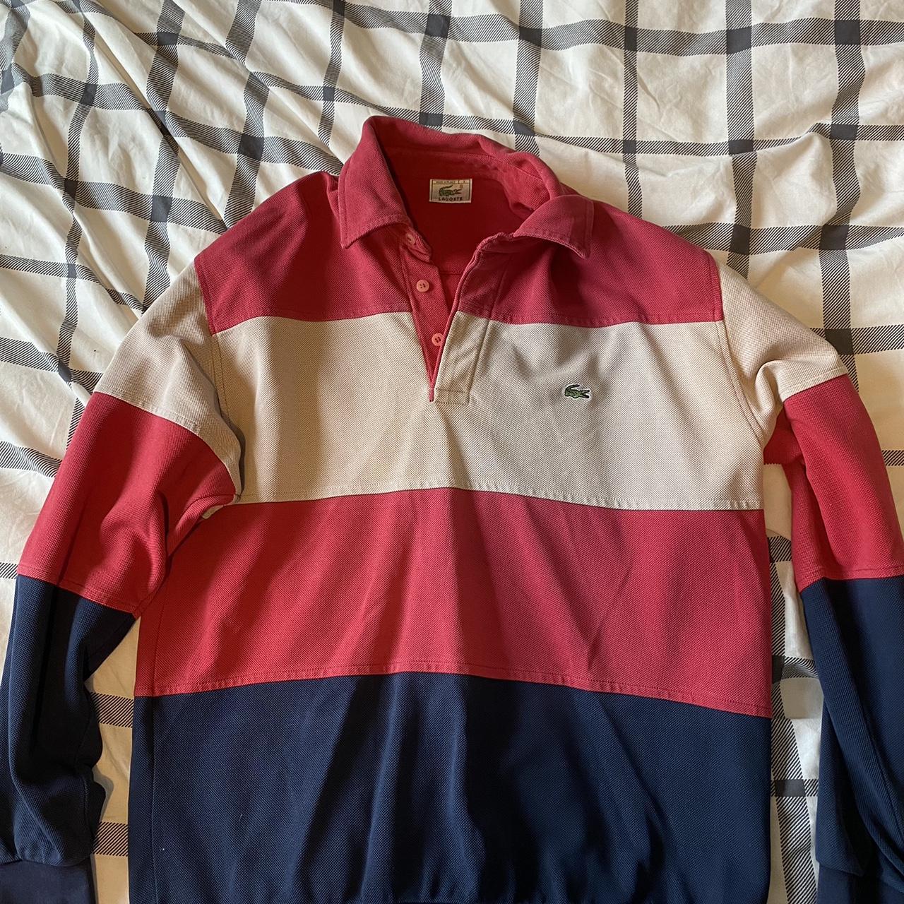 Striped Lacoste rugby shirt labelled a size small... - Depop
