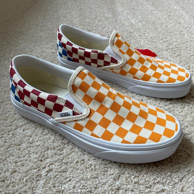 Orange checkerboard hotsell slip on vans