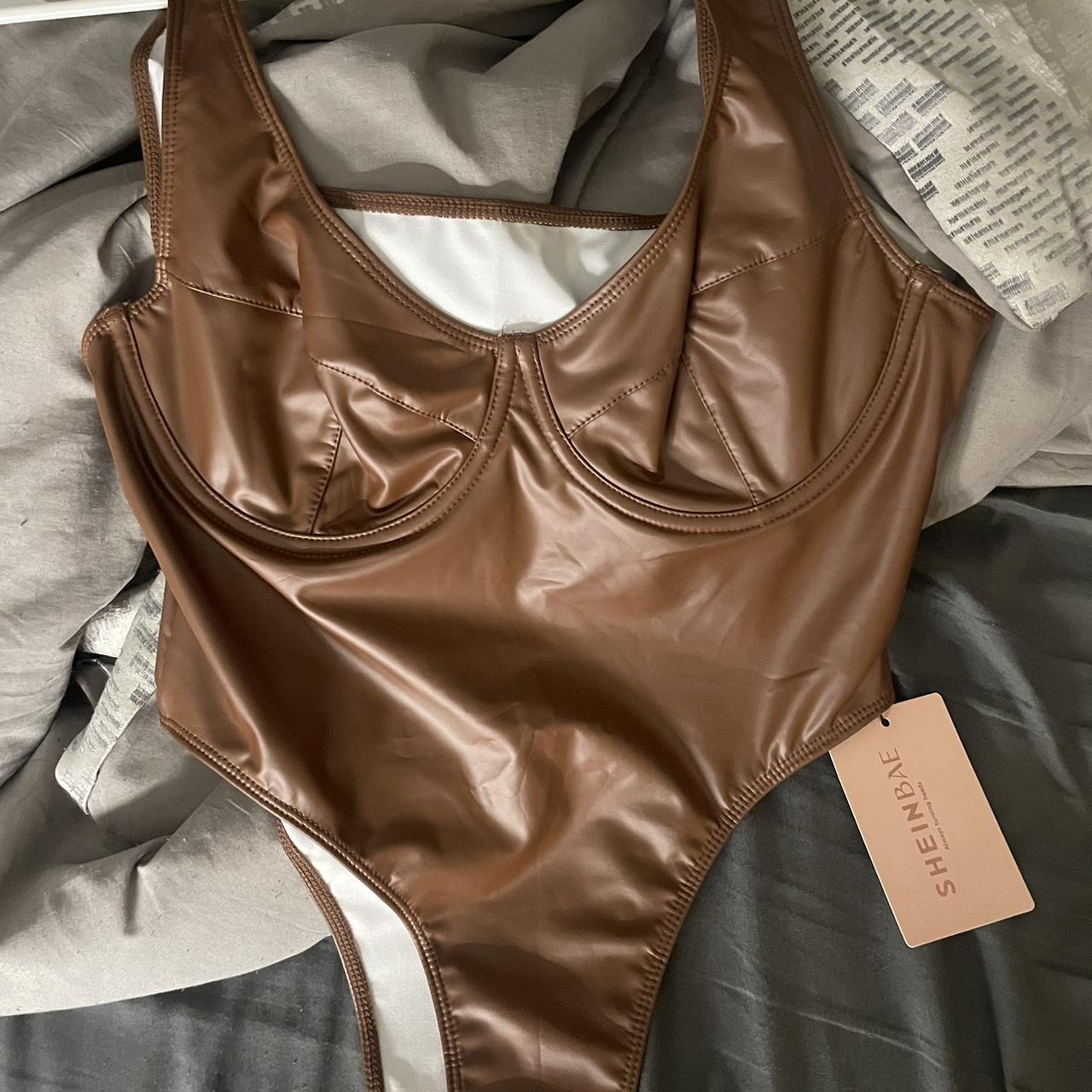 Brown bodysuit brown leather bodysuit sexy... Depop