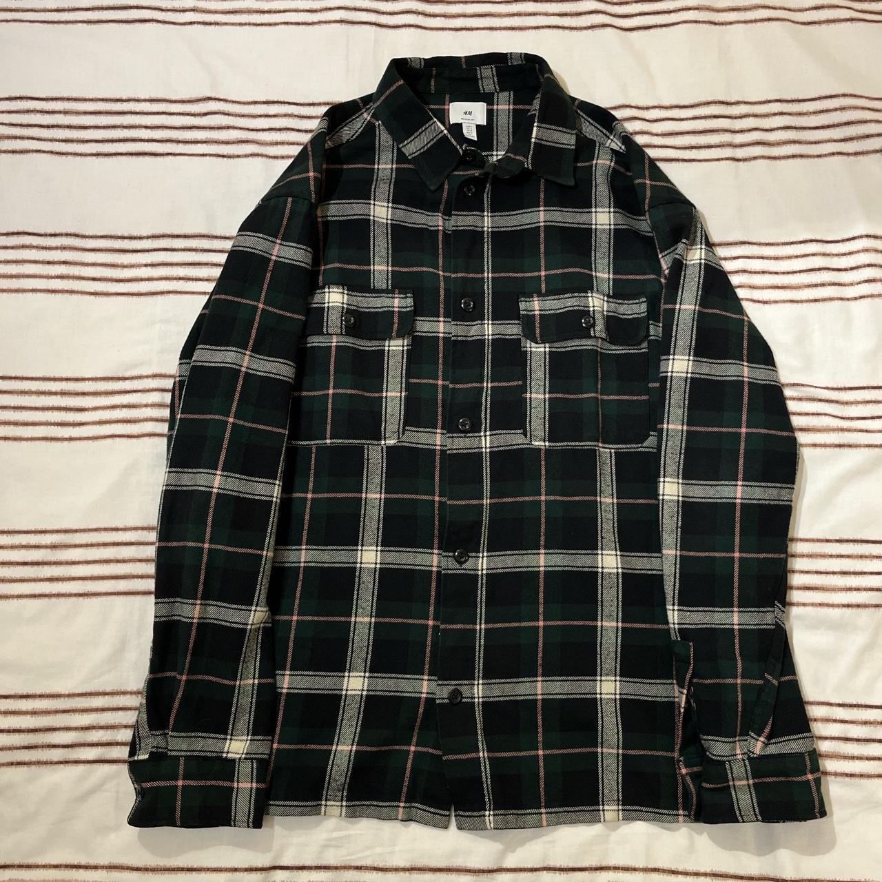 H&M Green/Black/Pink Flannel Shirt Awesome Colorway... - Depop