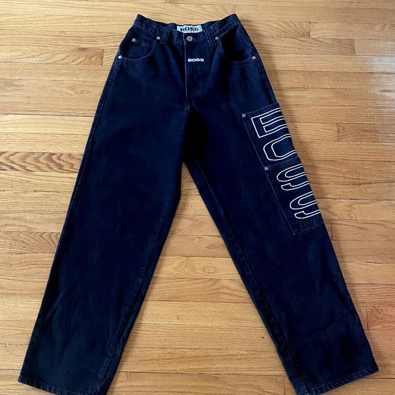 Rare vintage black denim Boss cargo pants, Size 28