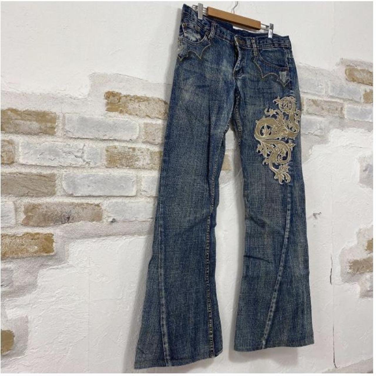 Tornado Mart Flared Jeans With Tribal Print Depop Depop