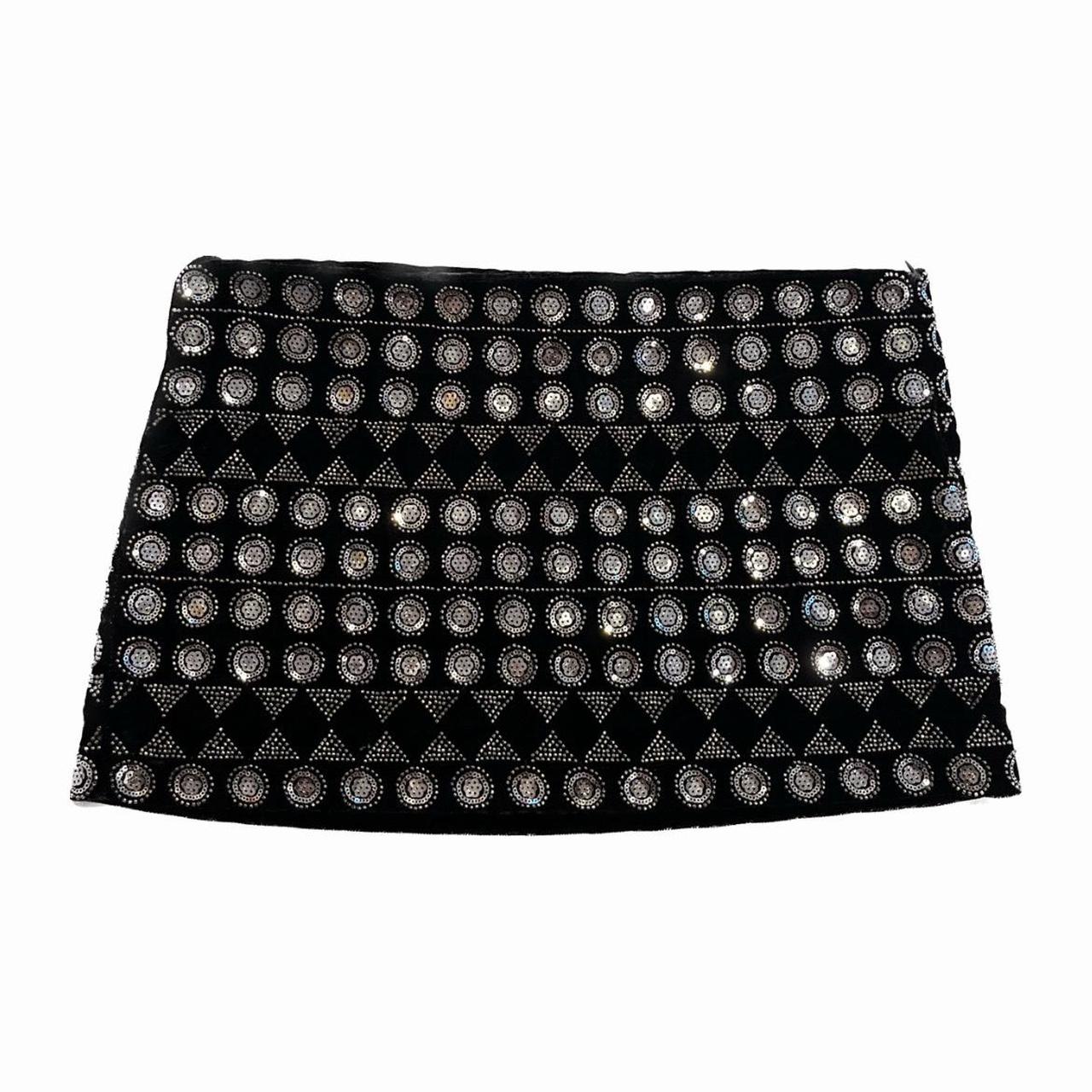 black velvet zara mini skirt with silver sequin and... - Depop
