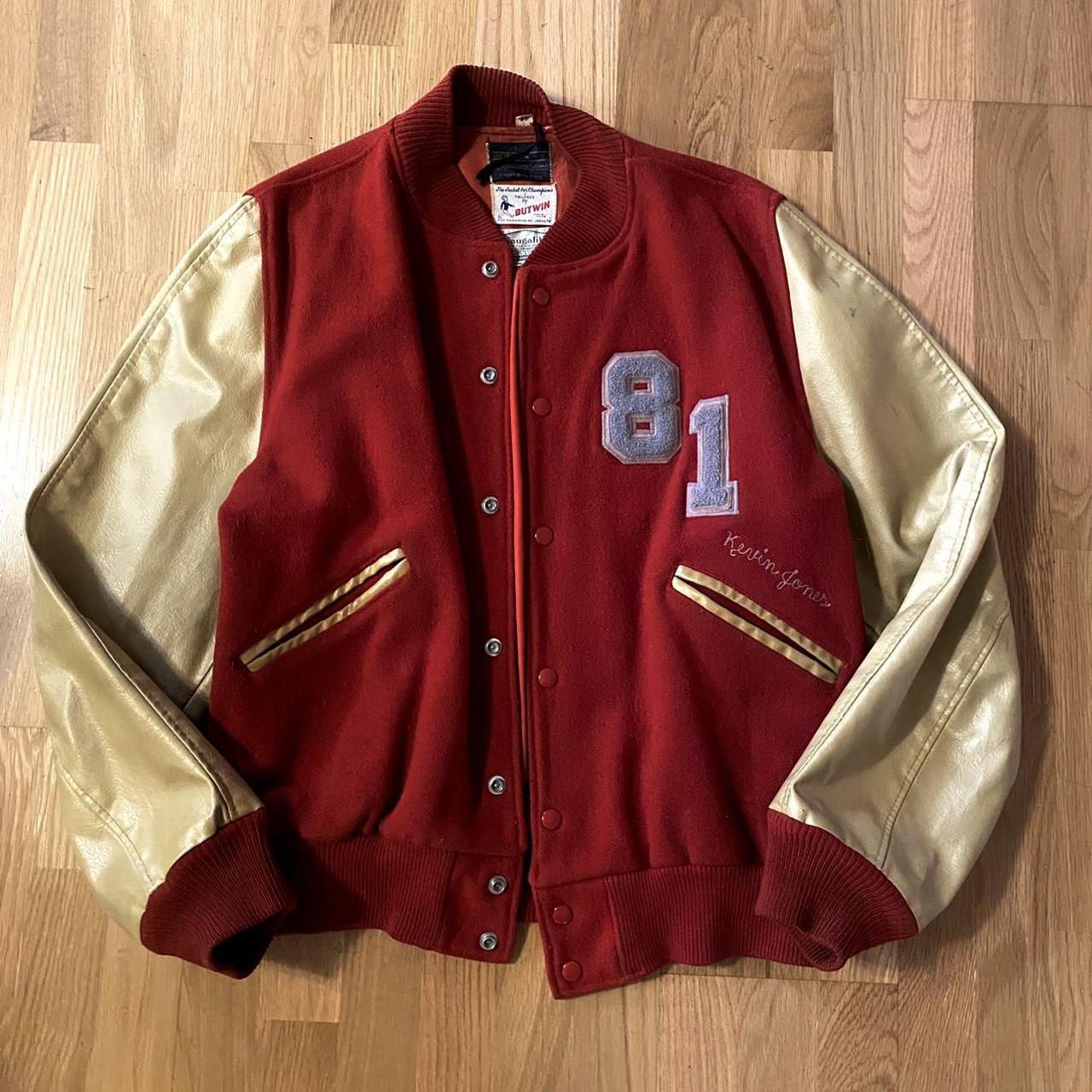 red and cream jacket