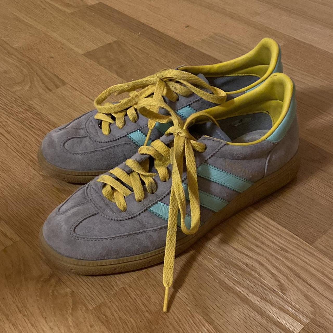 Adidas Spezial gray suede shoes with turquoise and... - Depop