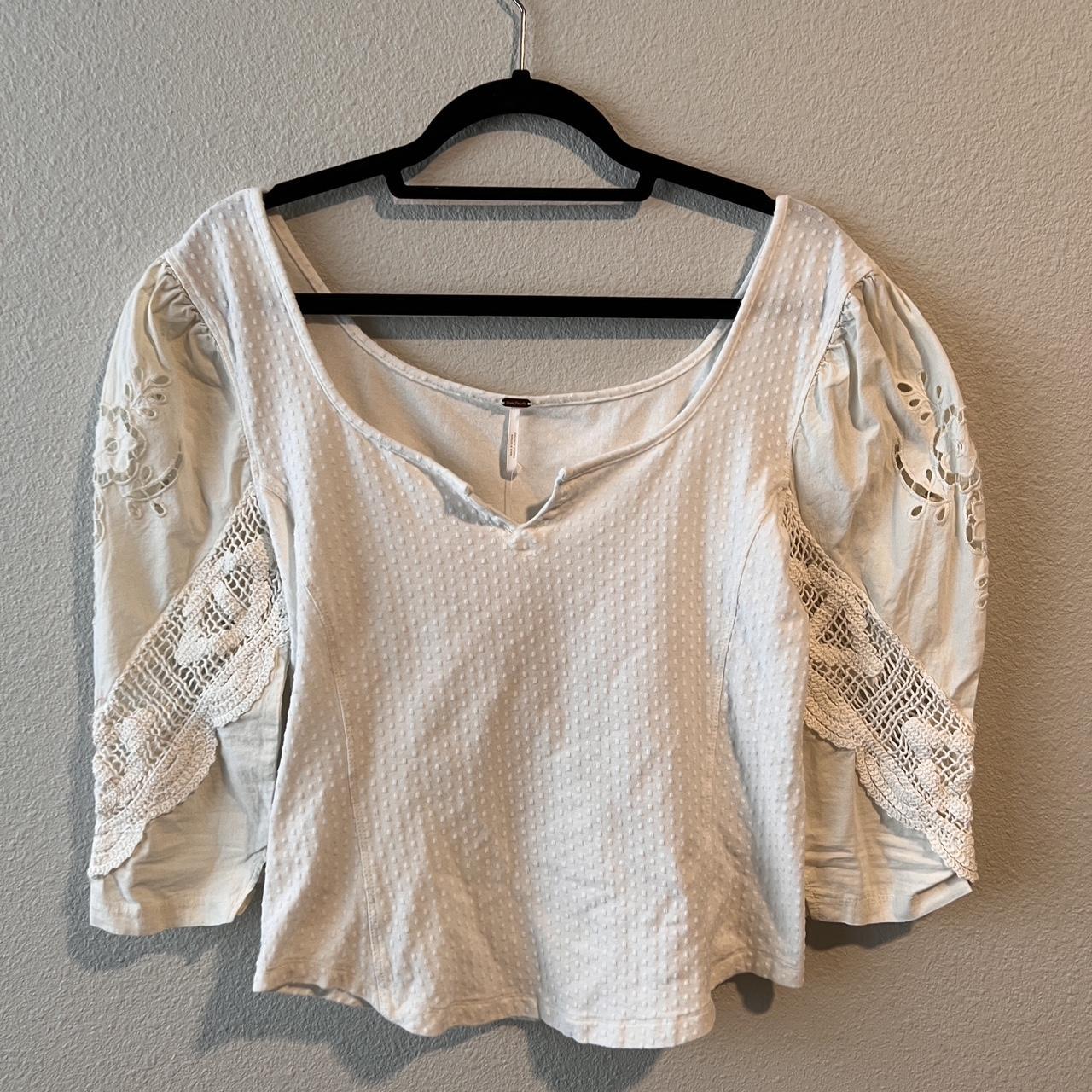 Free people mid sleeve cream colored top ! NWT. Size... - Depop