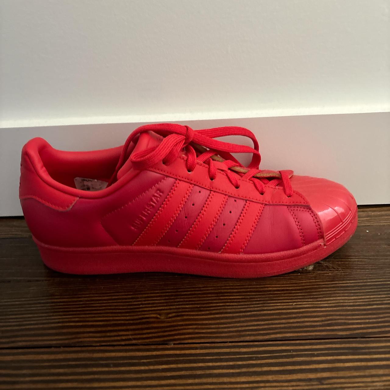 Womens adidas superstar red color pack shoe