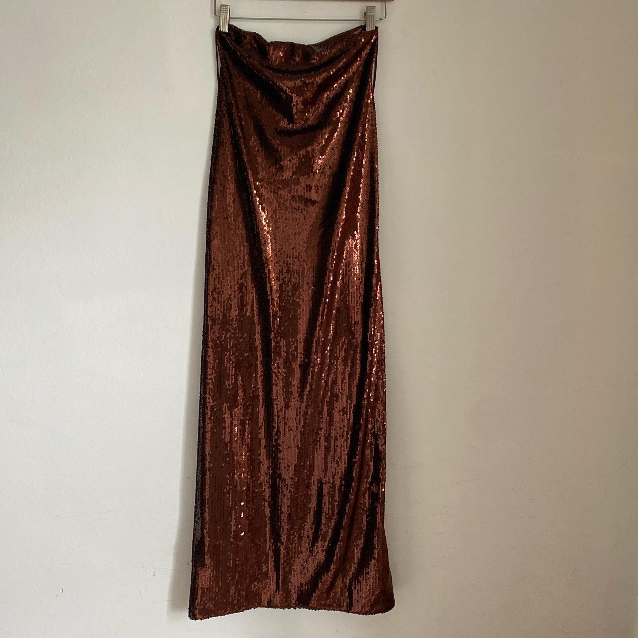 Copper Cowl Neck Sequin Midi Dress - never worn,... - Depop