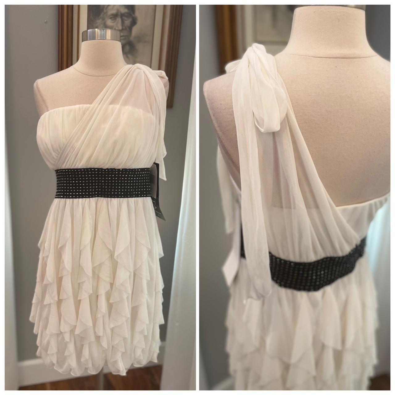 NWT vintage Y2k dress white chiffon one shoulder | Depop