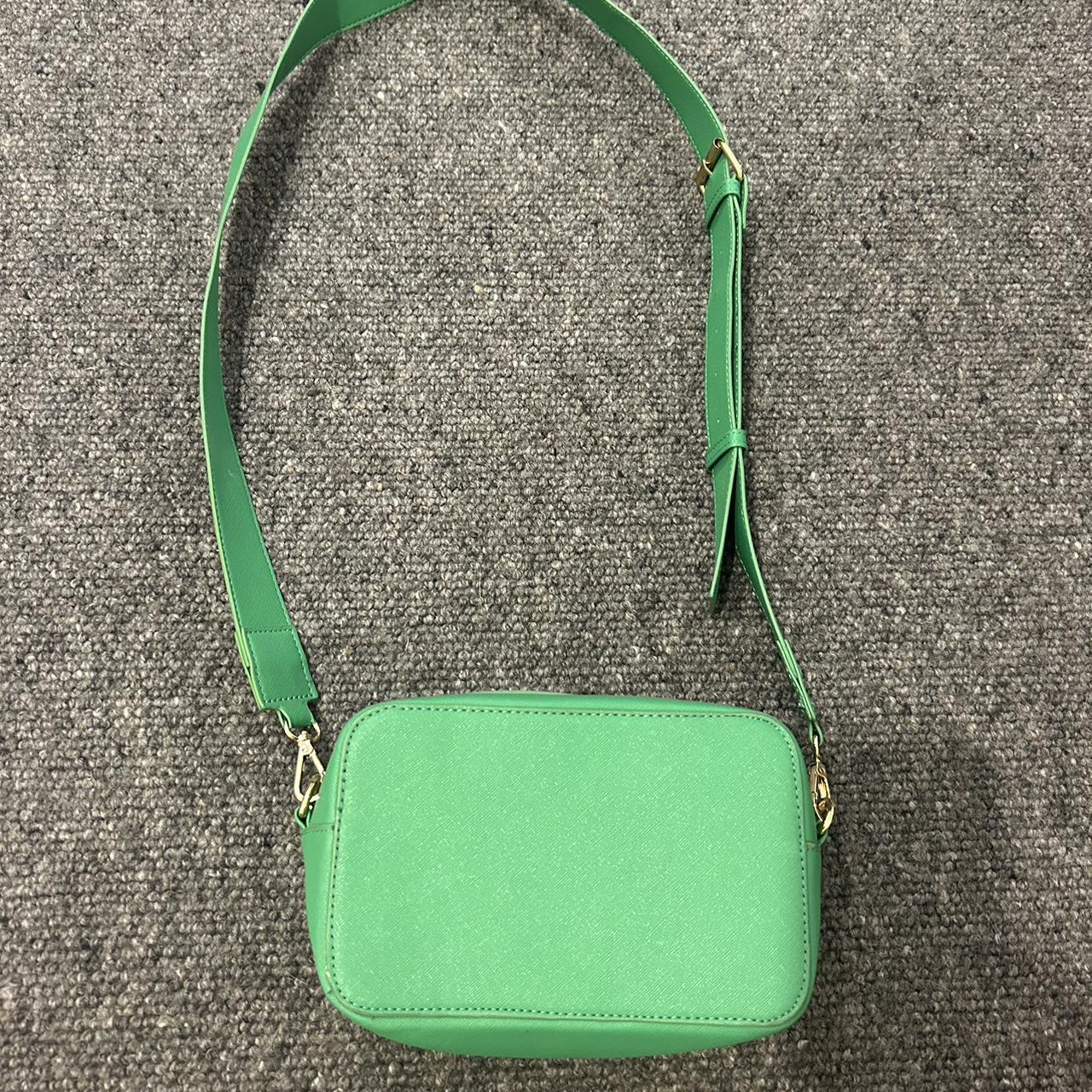 Green cross body bag with gold detailing Depop