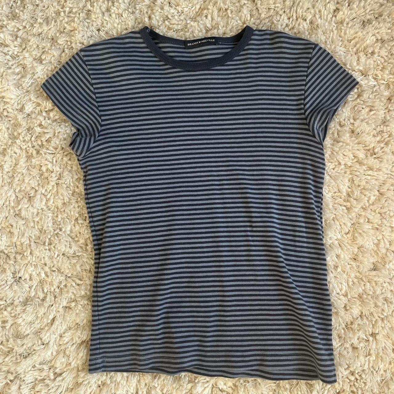 blue and navy striped brandy Melville john galt shirt - Depop