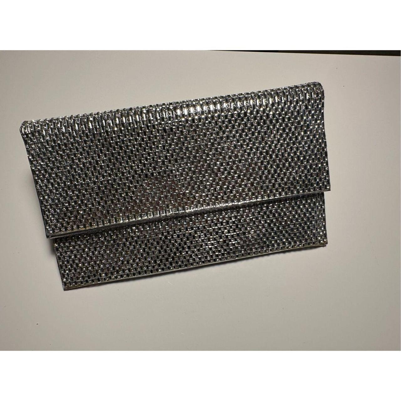 silver diamond clutch evening bag has hooks to add. Depop