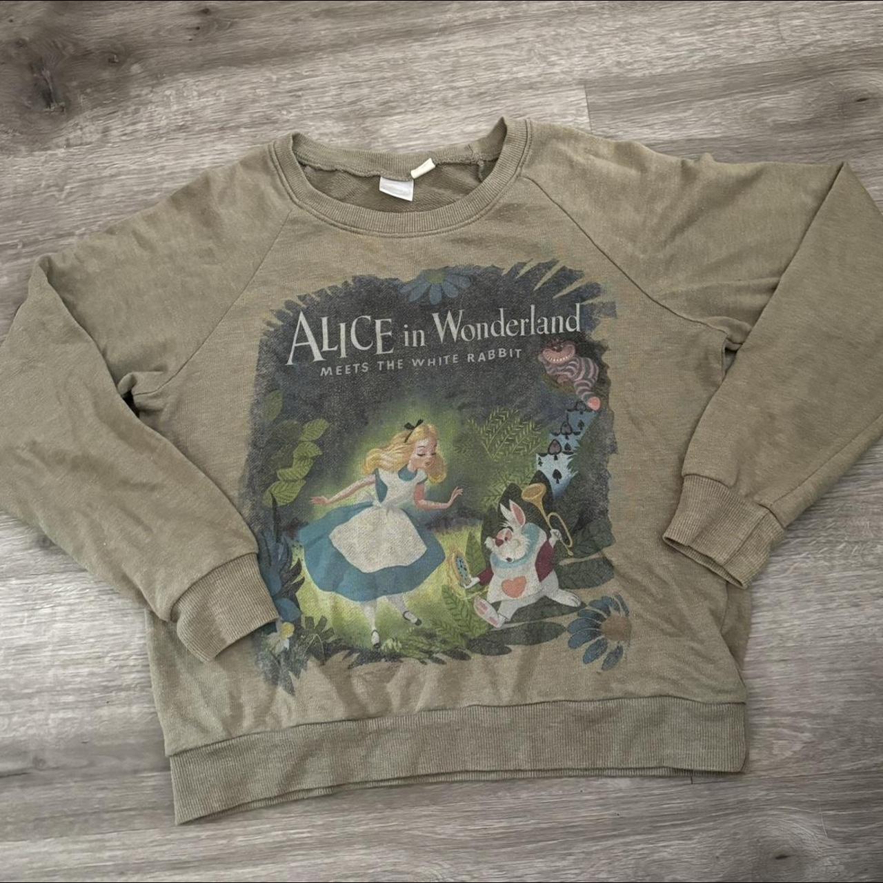 OLIVE GREEN ALICE IN WONDERLAND SWEATER Disney Depop