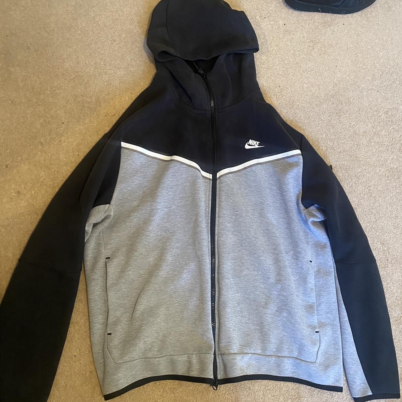 Nike Tech Fleece Hoodie Black and Grey Size XL... - Depop