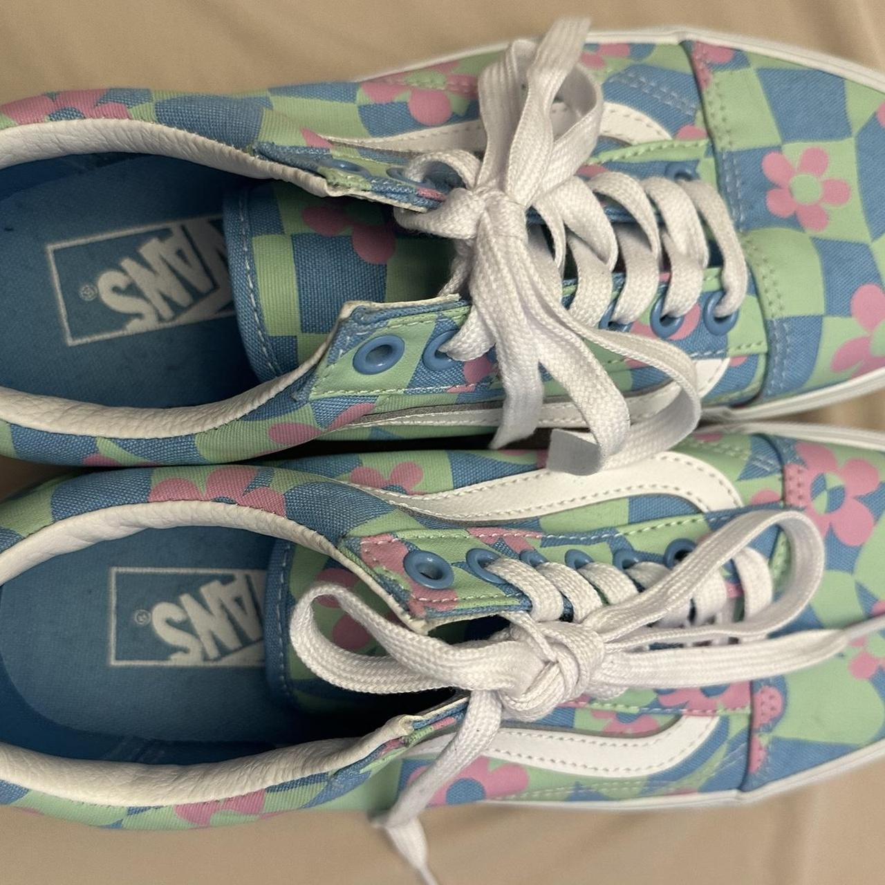 Vans blue and pink flower trainers hippy