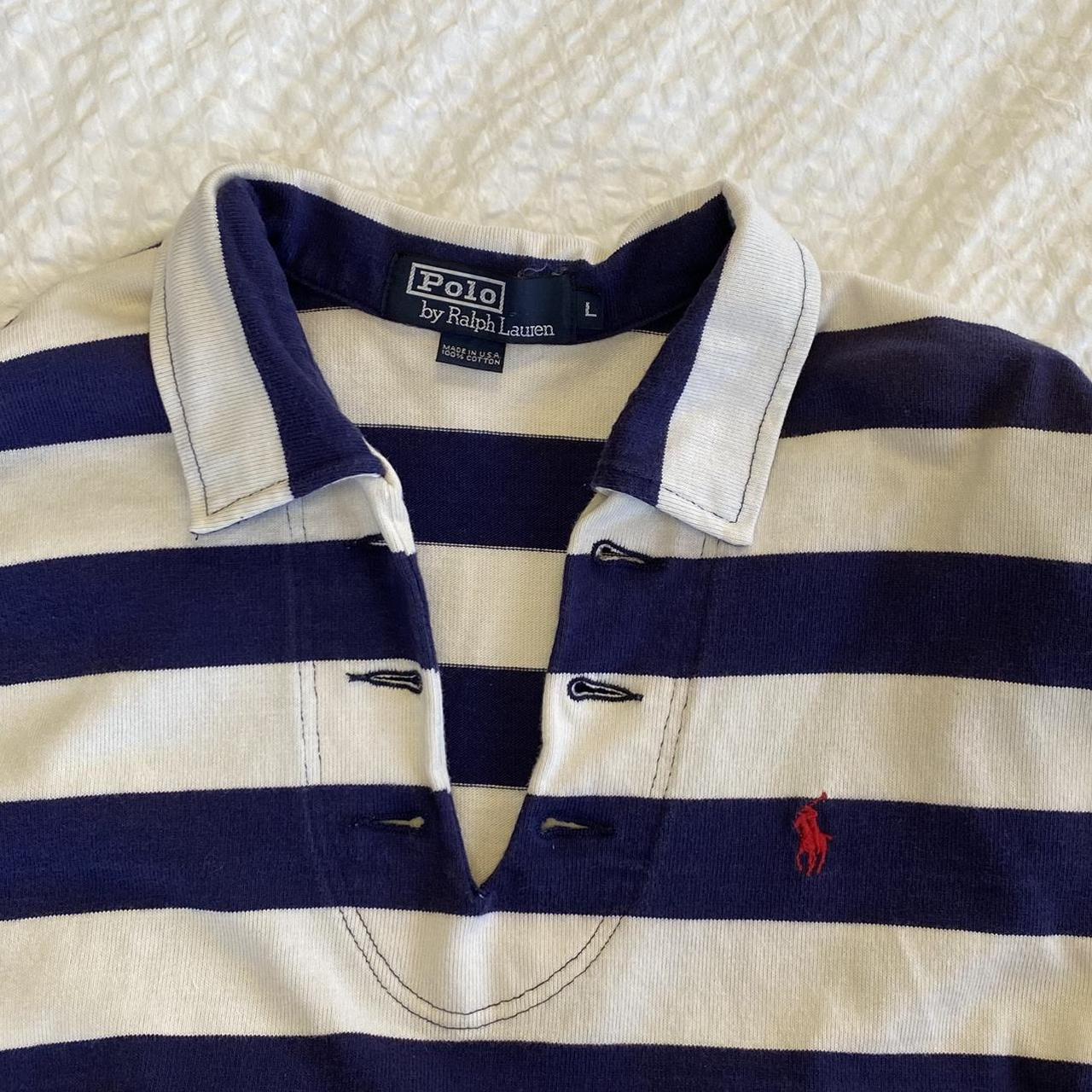 Vintage Polo Ralph Lauren rugby shirt in navy and... - Depop