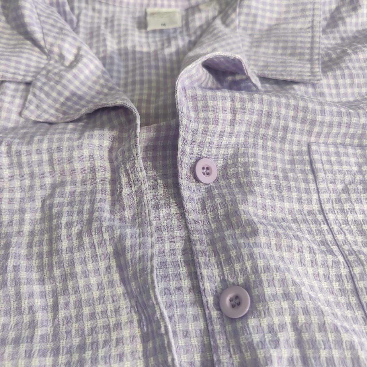 Purple & white checkered shirt - missing one botton... - Depop