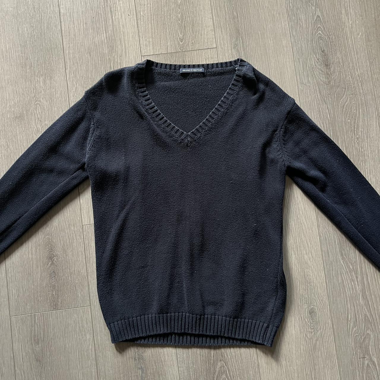 Brandy Melville- Navy blue v-neck sweater, one size,... - Depop