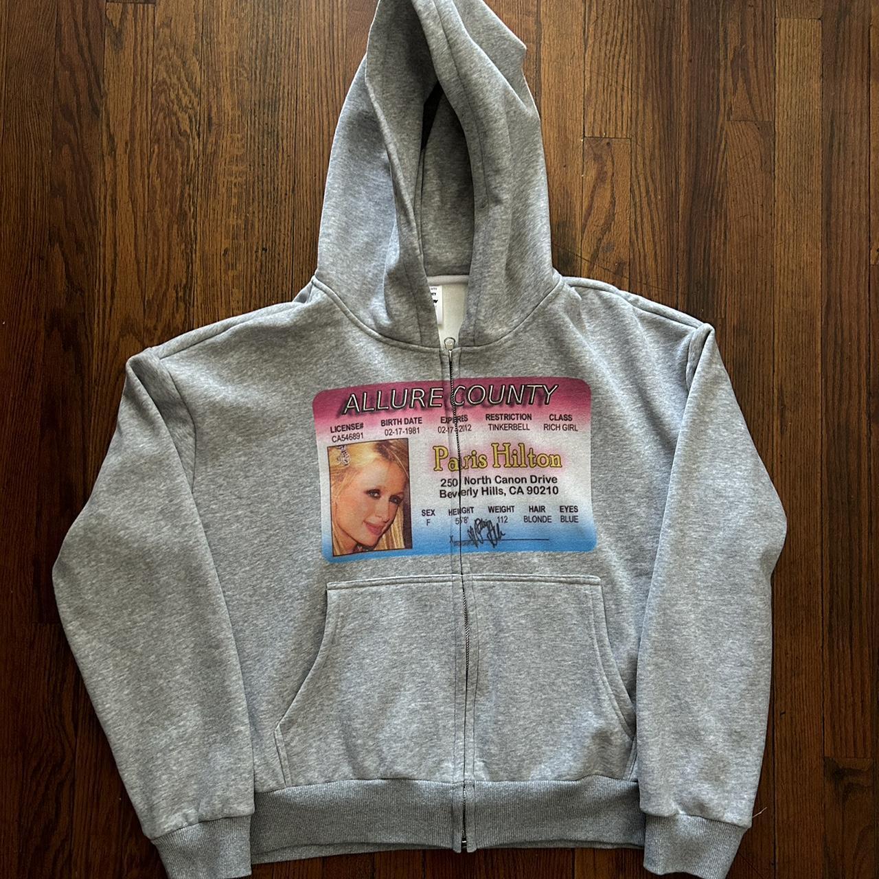allure county paris hilton zip up hoodie size... - Depop