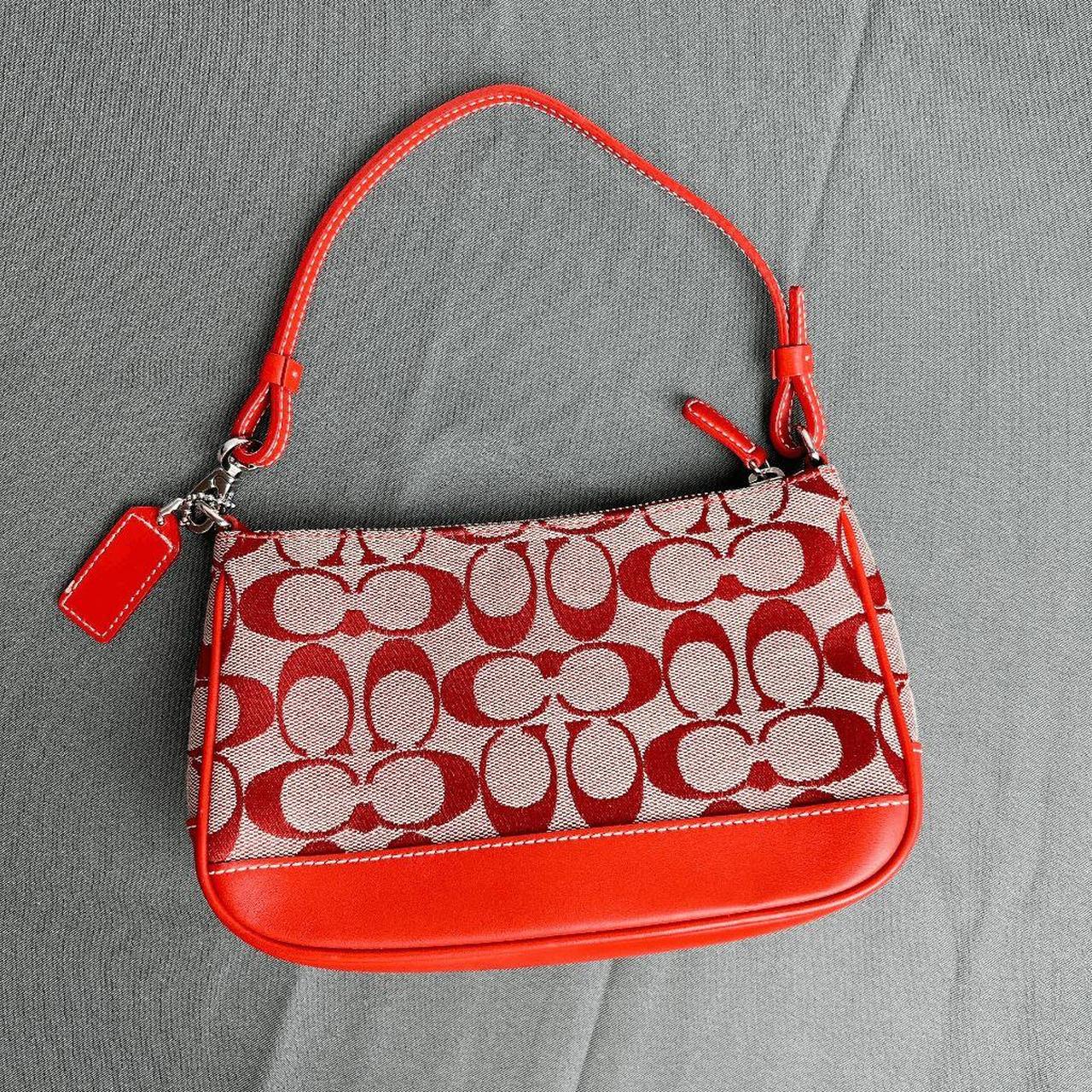 Vintage Coach Monogram Demi Pochette in a crimson - Depop