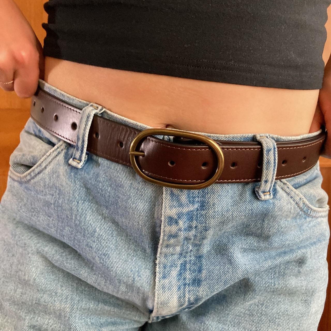 brown leather belt model size 28/29 (can fit smaller... - Depop