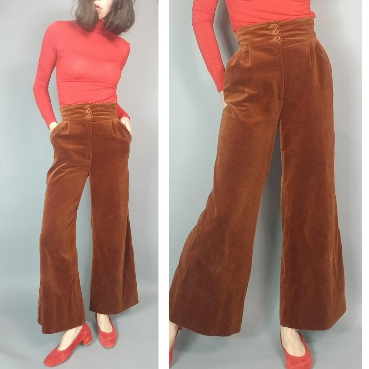 Vintage Strawberry Plant Corduroy Bell Bottom Pants 70s Brown