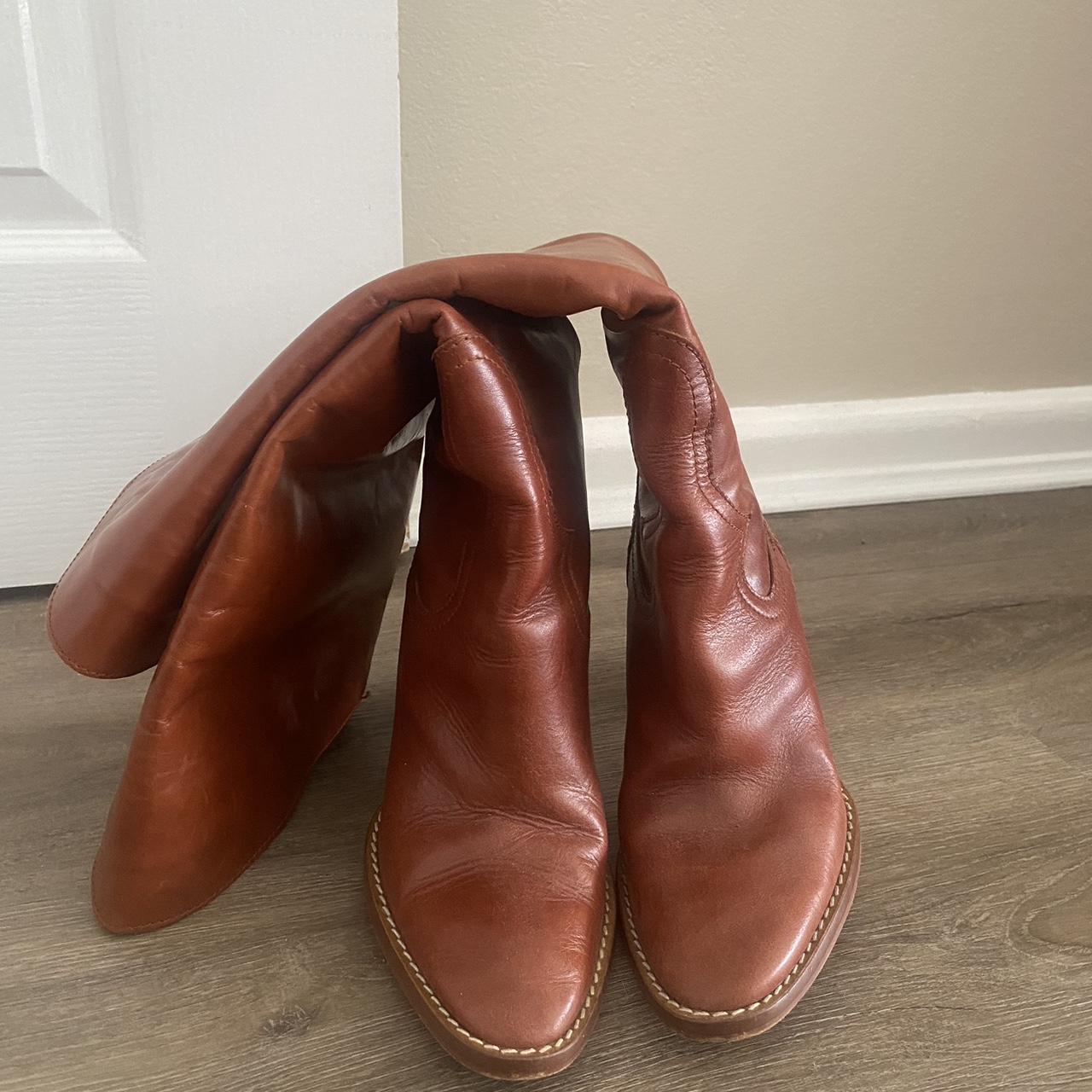 Zara brown knee high heeled boots, size 37. 60 Depop