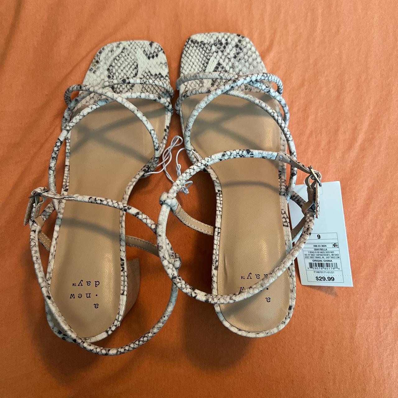 A New Day Women's White and Tan Sandals | Depop