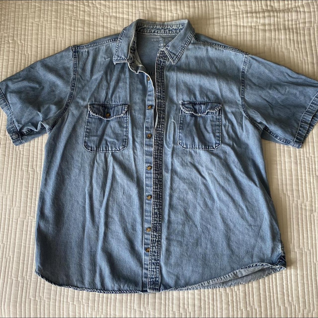 vintage faded glory denim short sleeve button... - Depop