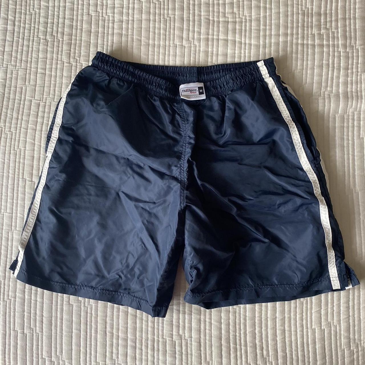 badger sport navy blue athletic shorts size... - Depop