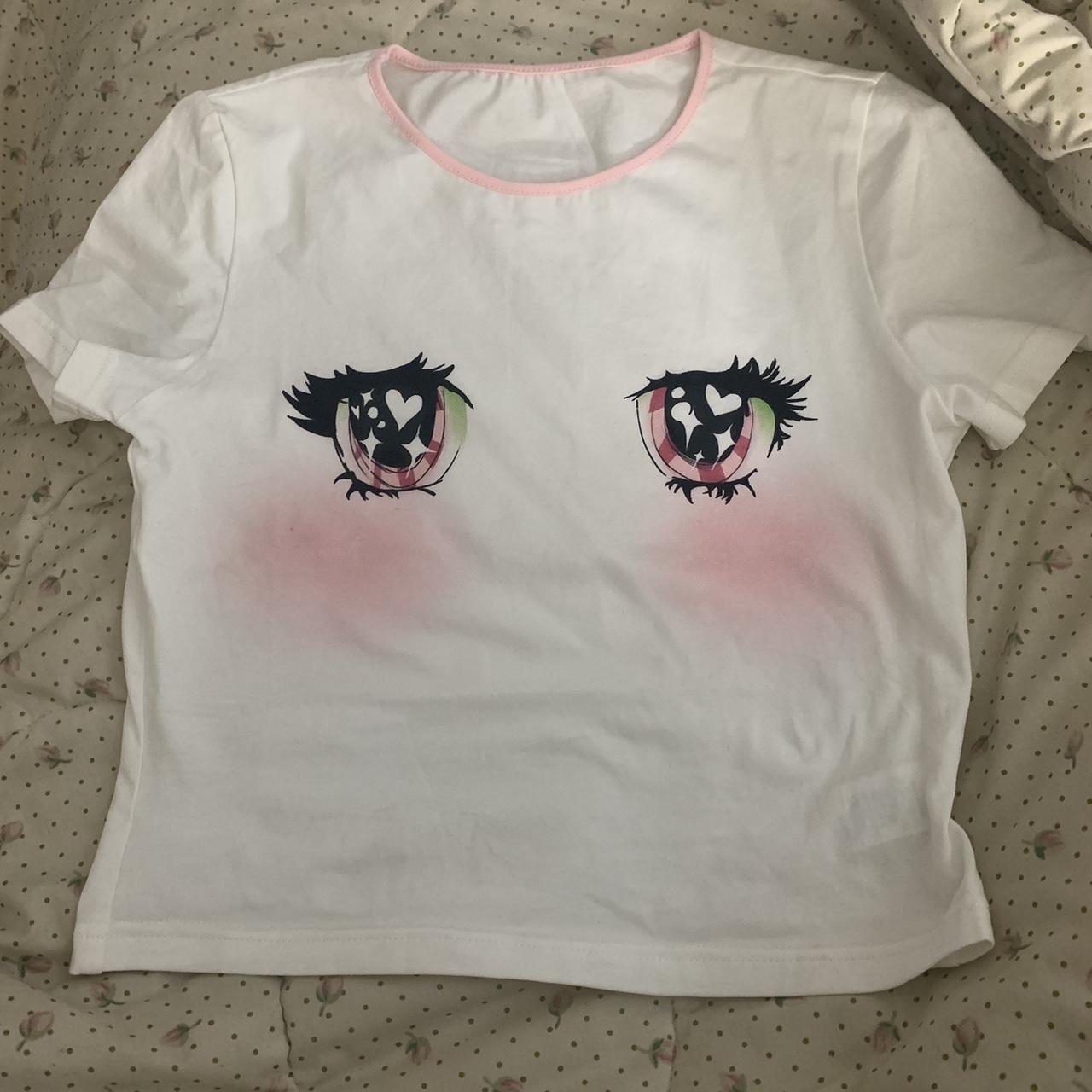 NODRESS anime eyes// twinkle eyes white baby tee....