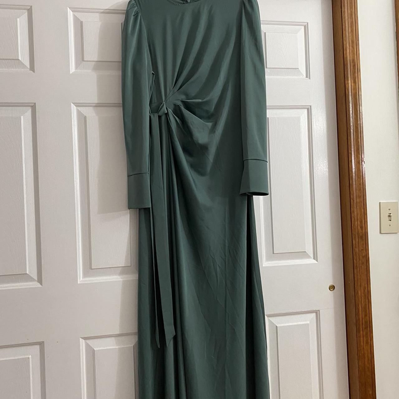 Beautiful modest teal satin gown with ruching... - Depop