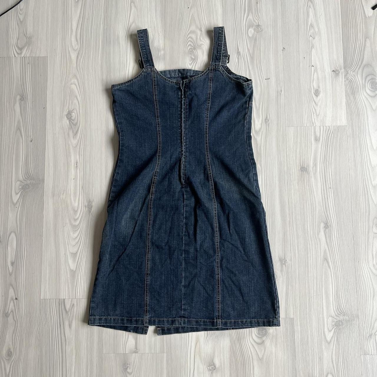 90s vintage milkmaid baby doll denim dress with cute... - Depop