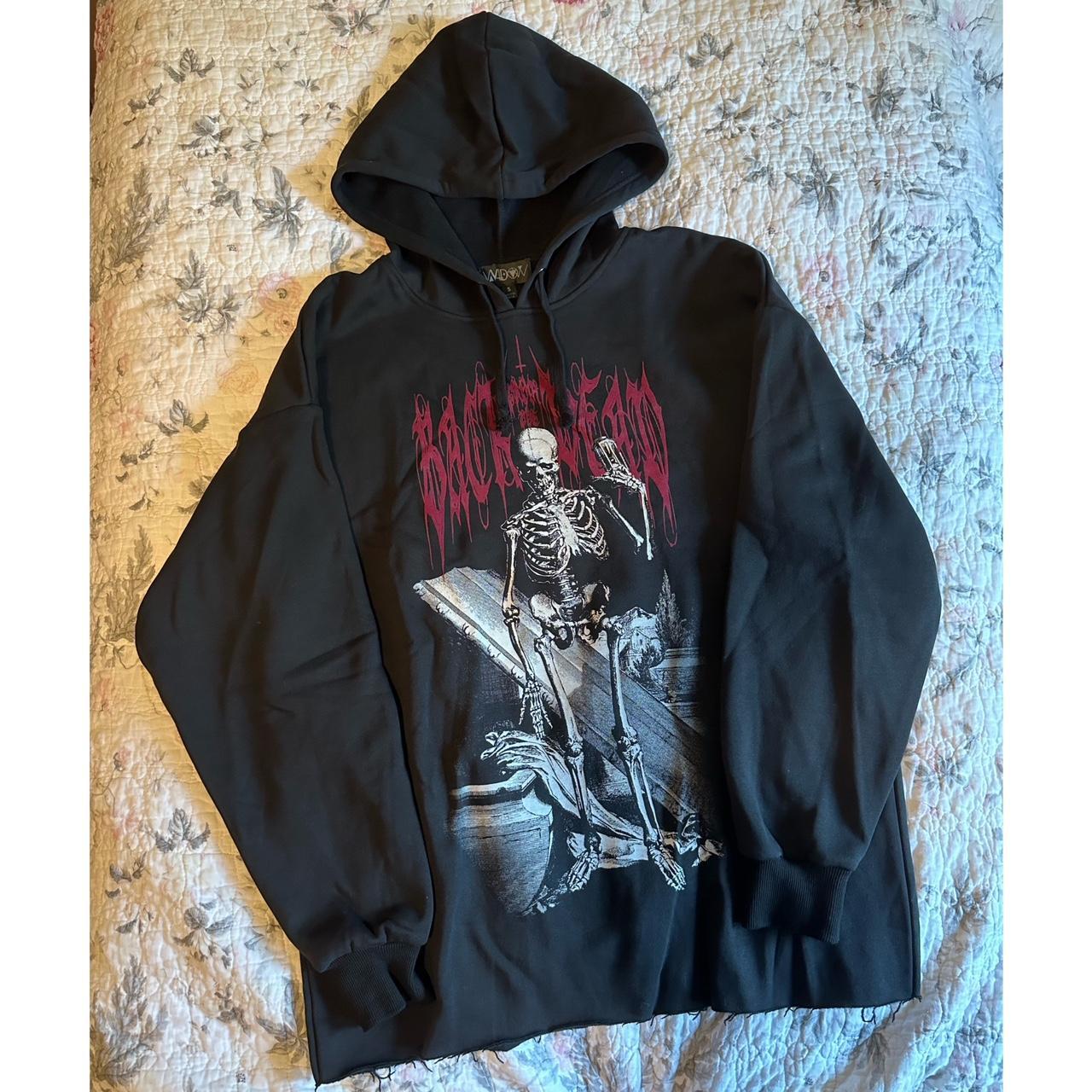 Dolls Kill Women's Black and White Hoodie | Depop