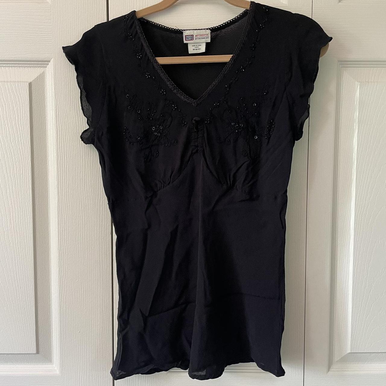 Vintage Faded Glory Black Tunic top with... - Depop