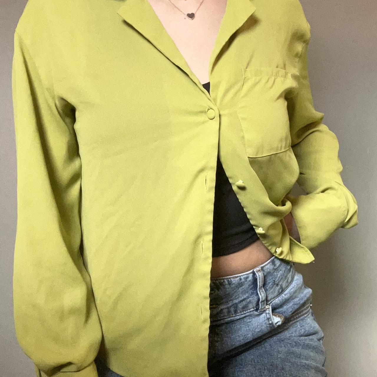 Lime green button up blouse Size: S Worn once... - Depop