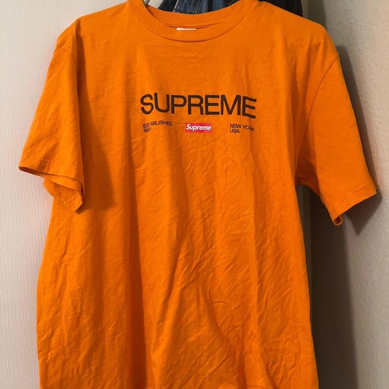 Orange Supreme New York Tee Small Box Logo size: M-L | Depop