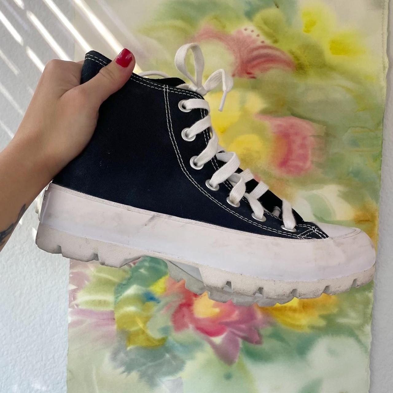 black heeled converse high tops • women’s size 6 •... - Depop