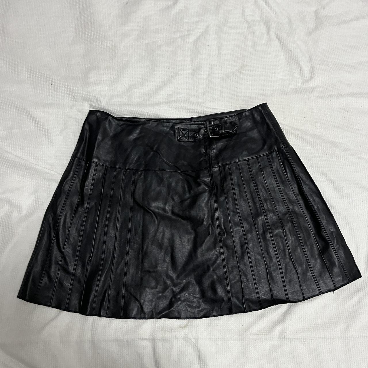 Black faux leather pleated skirt; perfect for autumn... - Depop