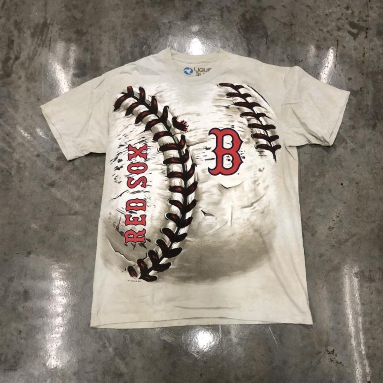 Boston Red Sox Tee Liquid Blue retro Red Sox tshirt - Depop