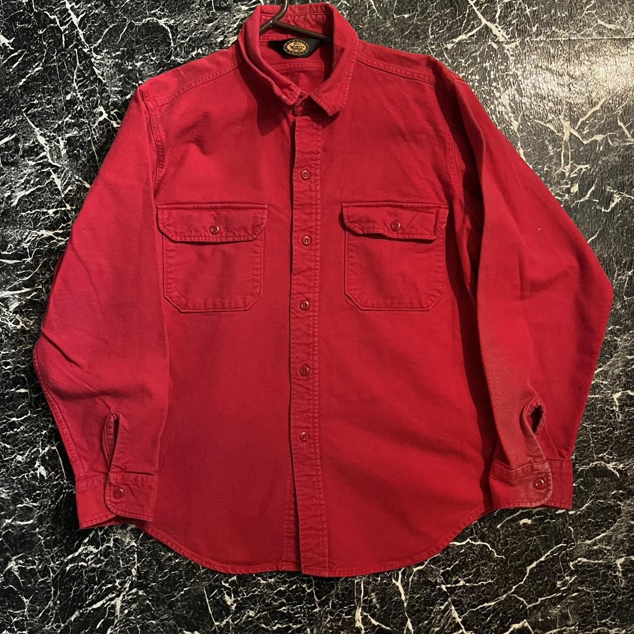 Vintage Woolrich Red Chamois Heavy Cotton Button Up... - Depop