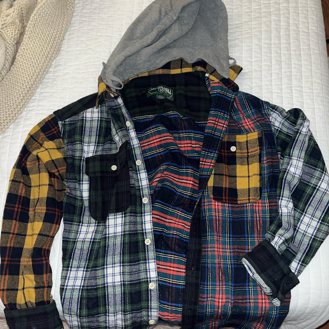 Hooded flannel American eagle Men’s sizing Depop