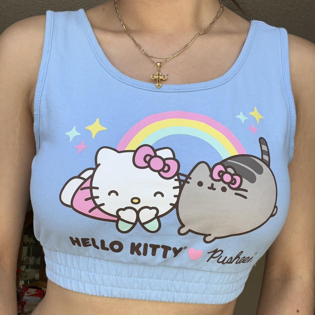 hello kitty pusheen baby blue crop tank top only... Depop