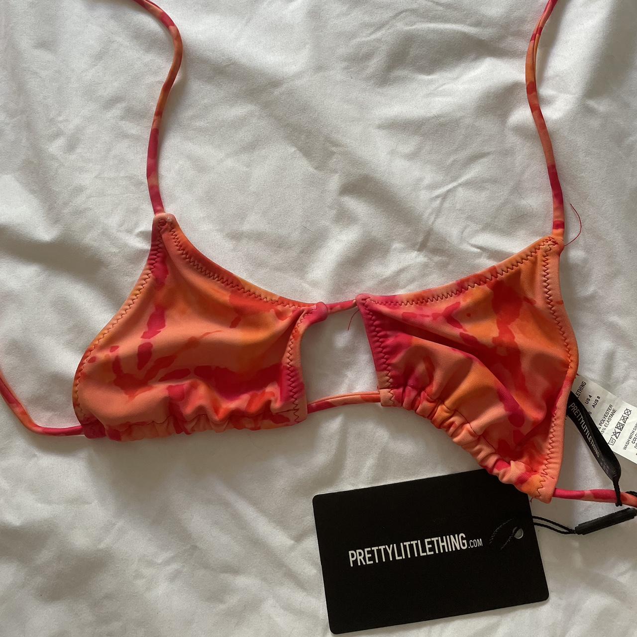Pretty Little Thing Bikini Top (Pink/Orange Tye Dye,... Depop
