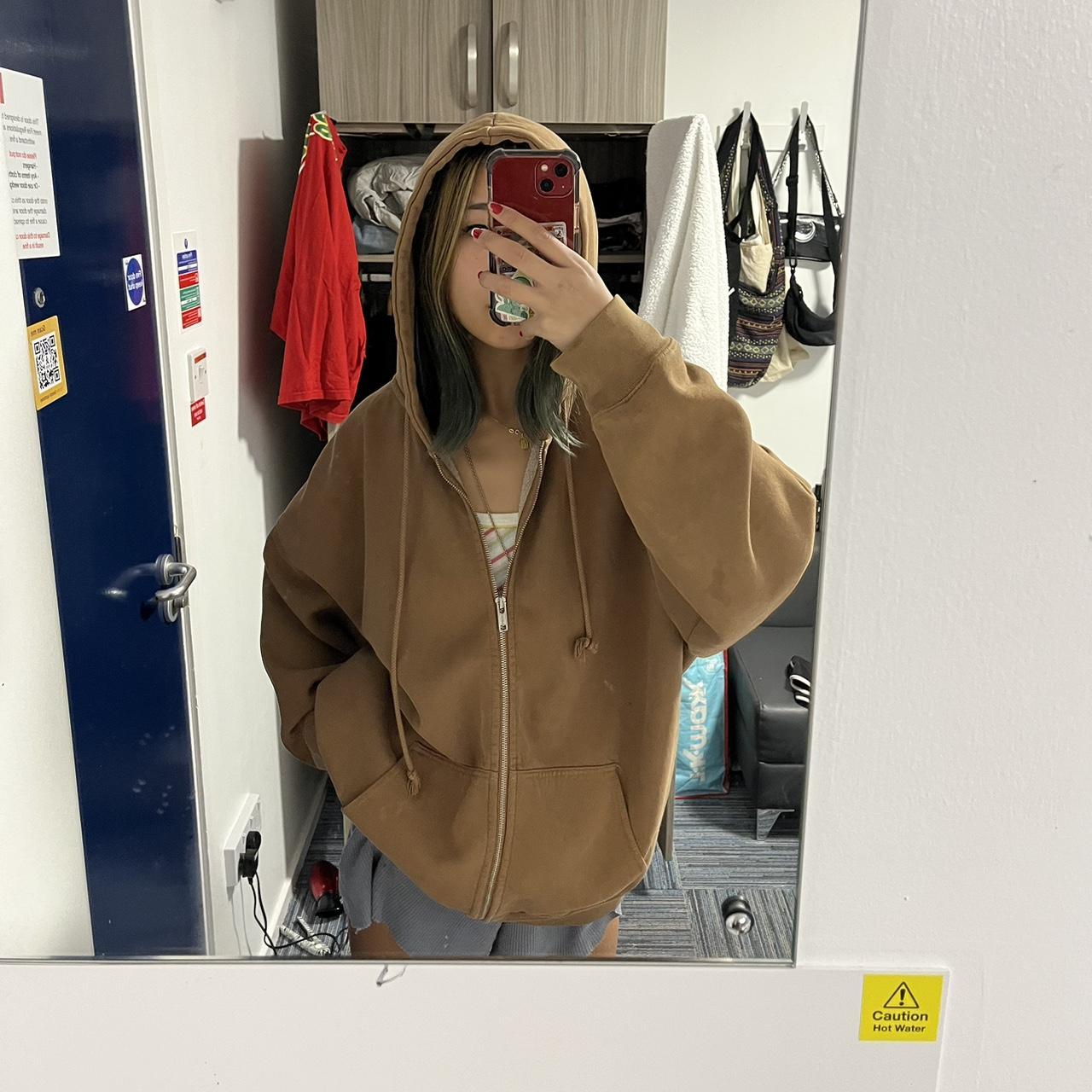 Brandy Melville Brown Zip Up Hoodie Worn but in... Depop