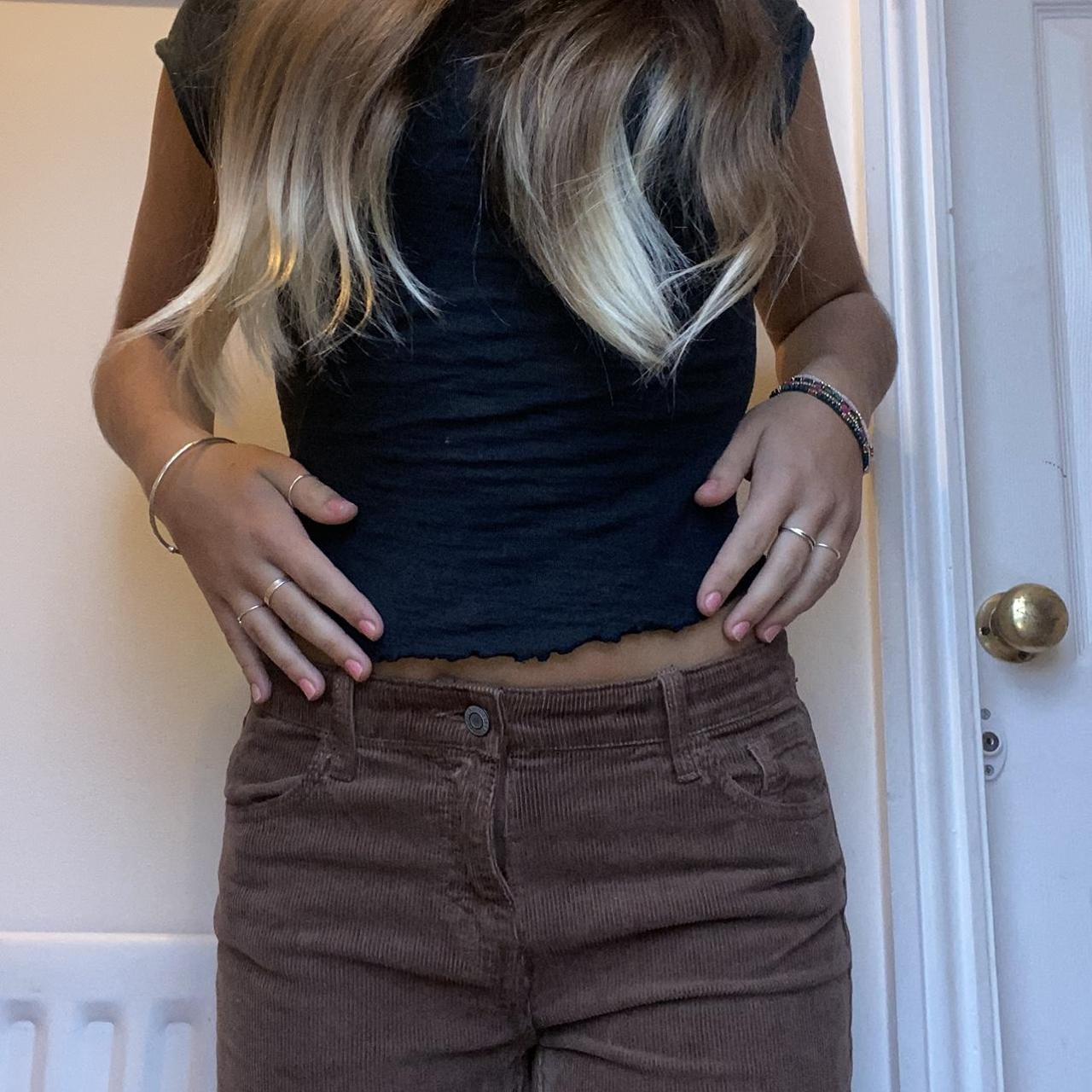 brandy Melville flared corduroy brown trousers worn... - Depop