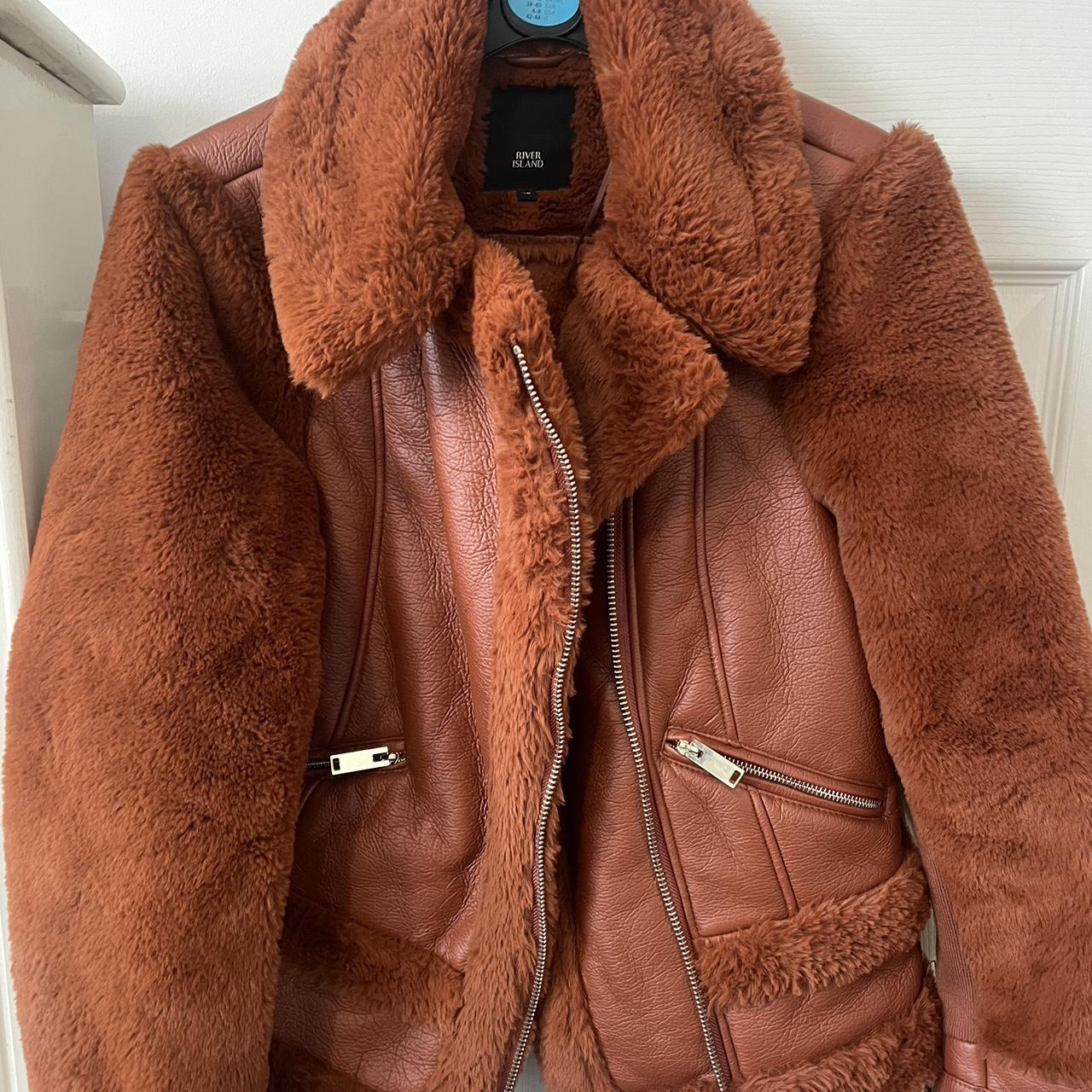 River Island rust orange colour faux fur aviator